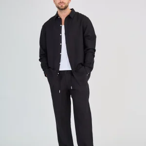 Chemise en Lin Manches Longues Noire