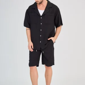 Chemise en Lin Manches Courtes Noir