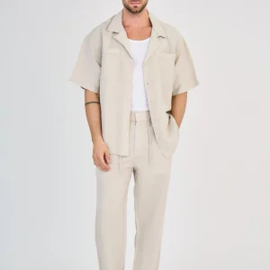 Chemise en Lin Manches Courtes Beige