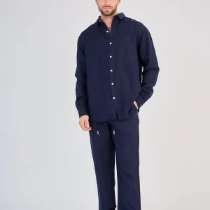 Chemise en Lin Manches Longues Bleu Marine