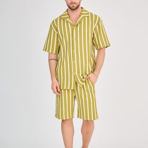 Ensemble Rayé Chemise et Short - Vert