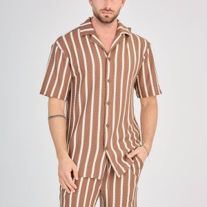 Ensemble Rayé Chemise et Short - Marron